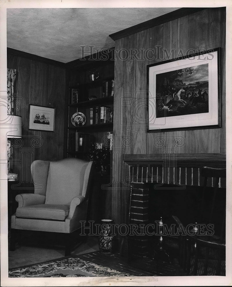 1954 Display of a living room with fireplace  - Historic Images