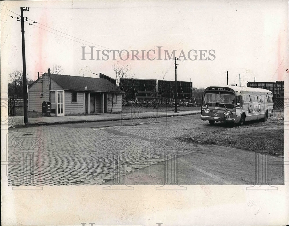 1967 View Of City Bus ON Street In Front Of Building  - Historic Images