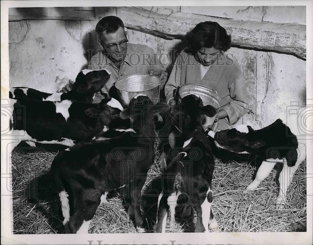 1955 Alfred Gaser &amp; Daughter Carol Jean With Animals  - Historic Images