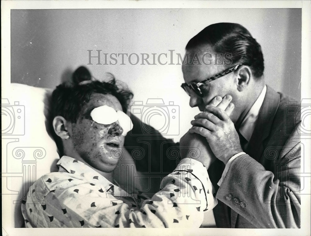 1957 David Ozersky, Blinded by Lye, Columnist Victor Riesel - Historic Images