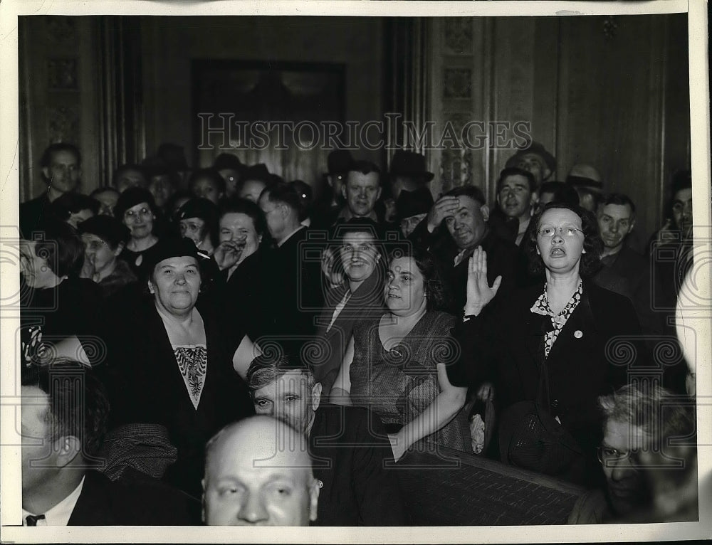 1938 Crowd of people gathering in City Hall  - Historic Images