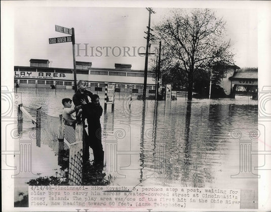 1948 Mike Kovacik Perches Atop Post Waiting For Older Boys To Carry - Historic Images