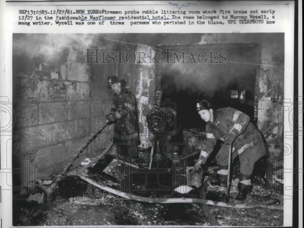 1961 Firemen Search Rubble of Murray Wyzell Room at Mayflower Hotel - Historic Images