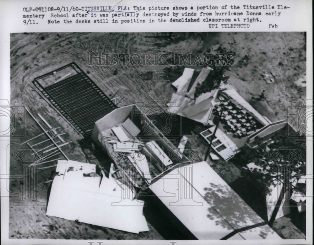 1960 Remains of Titusville elementary school after hurricane hit - Historic Images
