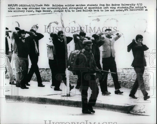 1971 Bolivian Soldier Marching Left Wing Students from University - Historic Images