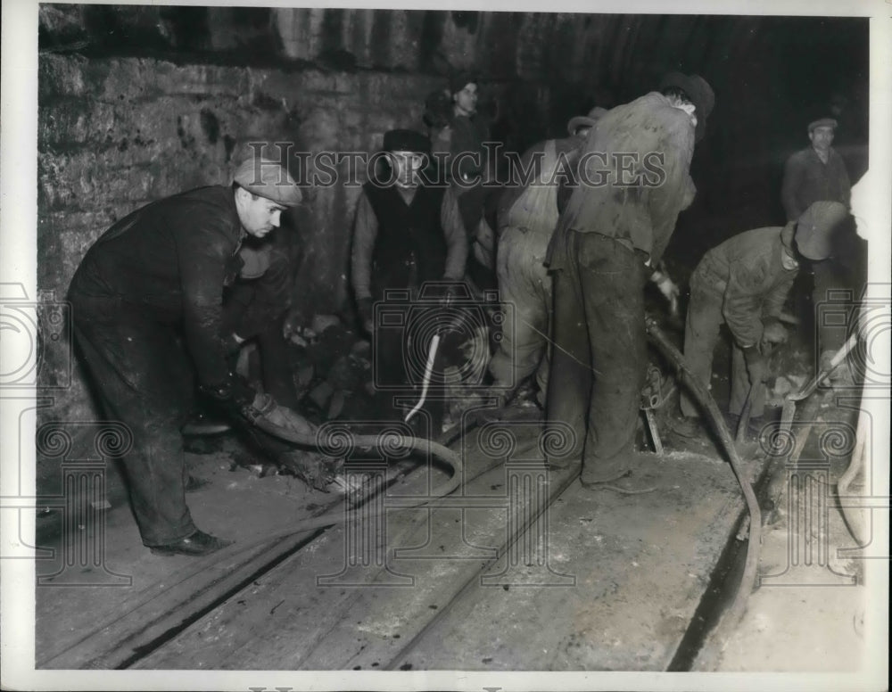 1935 Workers creating under passage for streetcar  - Historic Images