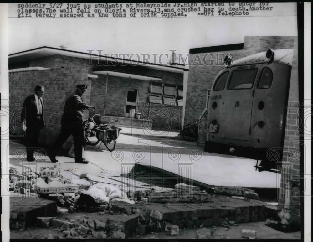 1959 Police Investigating Crime Scene At McReynolds Jr. High School - Historic Images