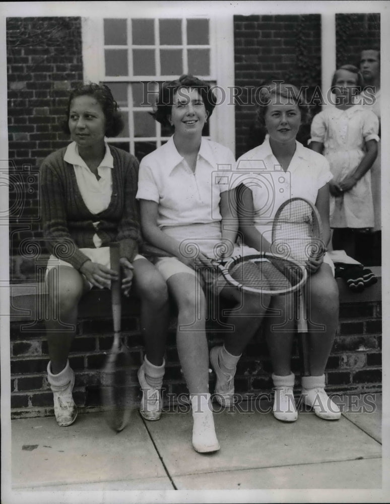 1934 Millicent Hirsh, Ariel Stout, Pricella Merwin, Tennis Players - Historic Images