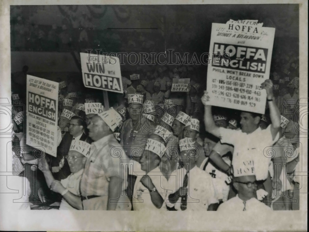 1957 Press Photo Teamsters Union Hold Demonstration for James R. Hoff - Historic Images