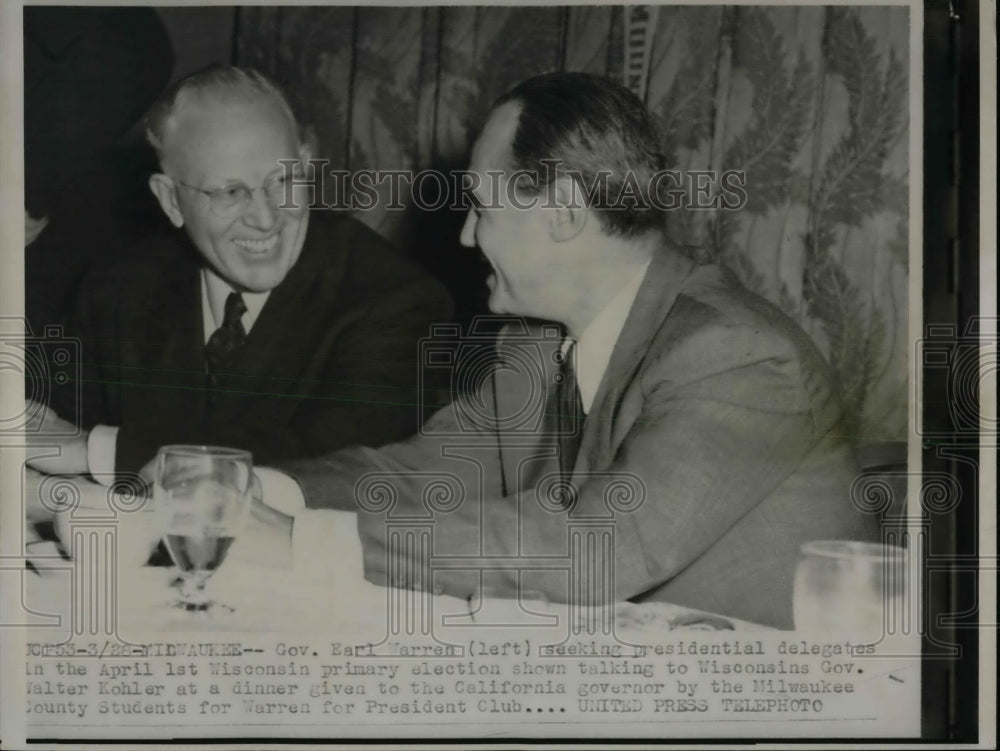 1952 Press Photo Gov. Earl Warren, Gov. Walter Kohler.with the Milwaukee County - Historic Images