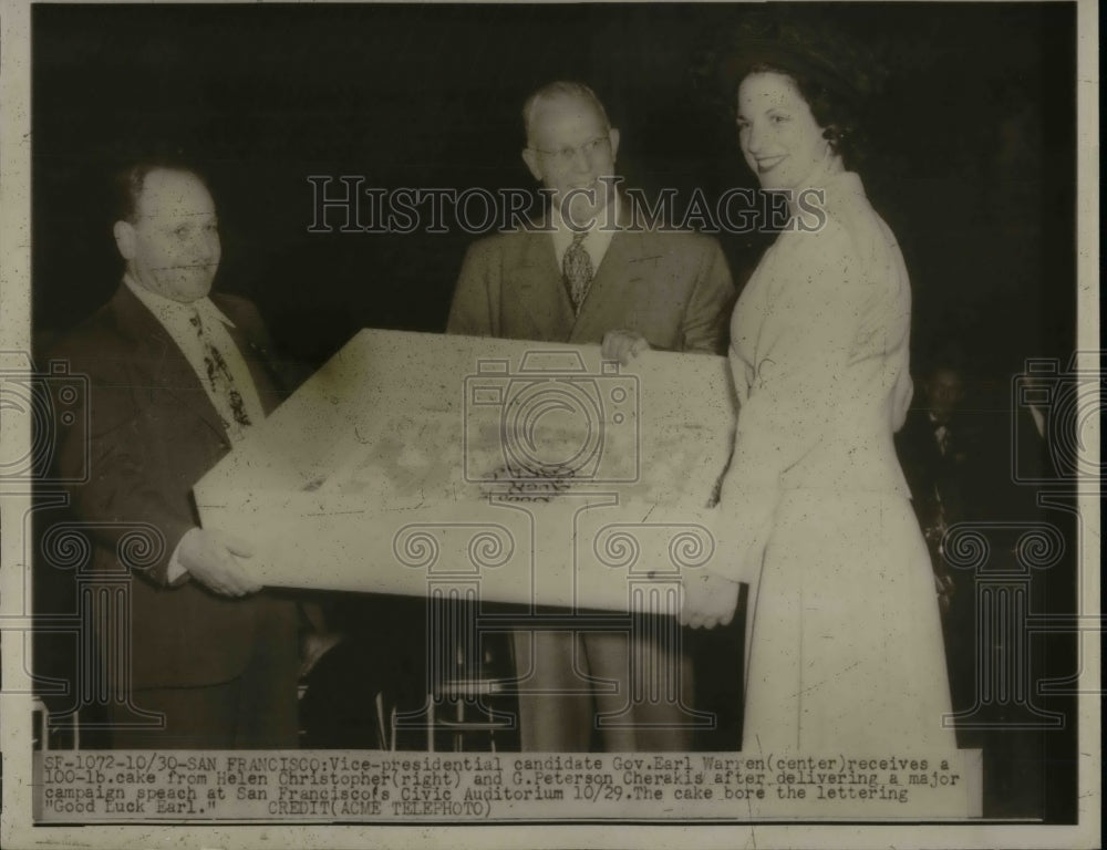 VP candidate Gov. Earl Warren with Helen Christopher and F. Peretson - Historic Images