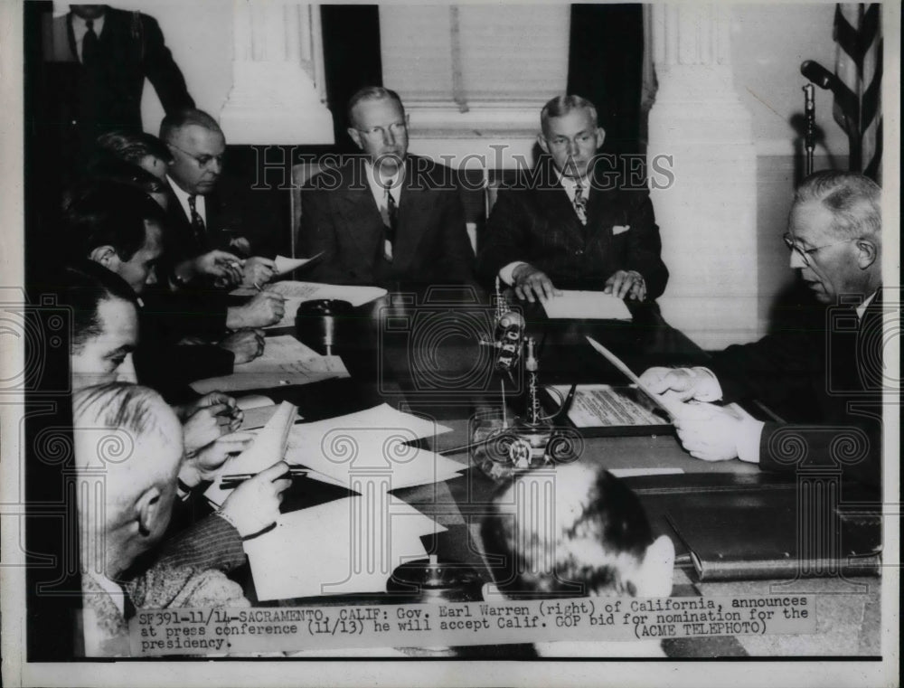 Press Photo Gov. Earl Warren announces his bid for the presidency. - nea58531 - Historic Images