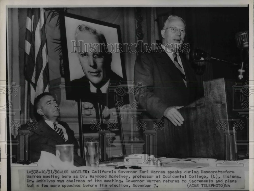 1950 Press Photo California Governor Earl Warren Dr. Raymond McKelvey - Historic Images