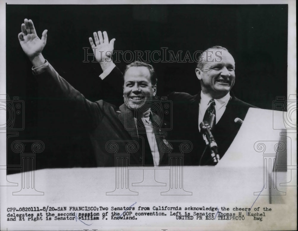 1956 Press Photo Sen. Thomas Kuchel &amp; Sen William Knowland at GOP convention-Historic Images