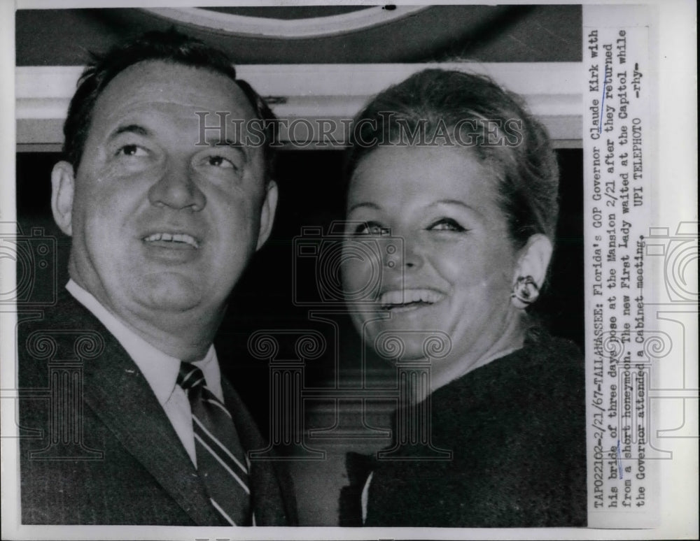 1967 Press Photo Florida&#39;s GOP Governor Claude Kirk &amp; Wife - Historic Images