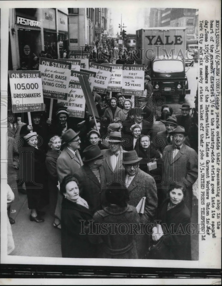1958 Pickets parade, International Ladies Garment Workers Union - Historic Images