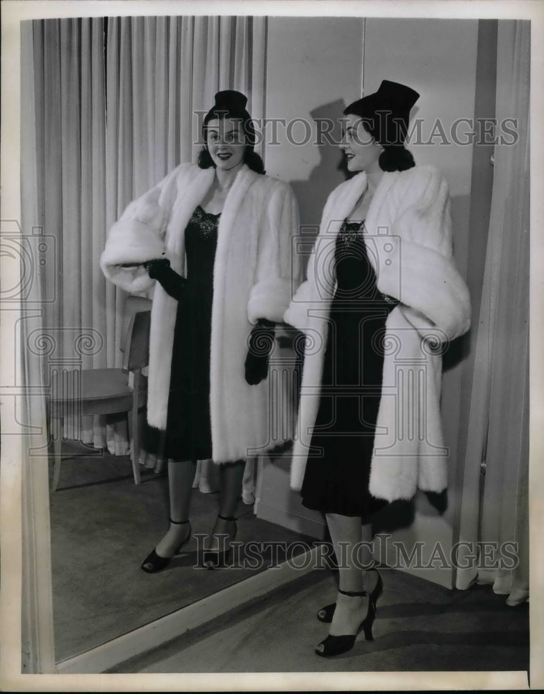 1943 Helen Everdean wears world&#39;s first natural white mink coat - Historic Images
