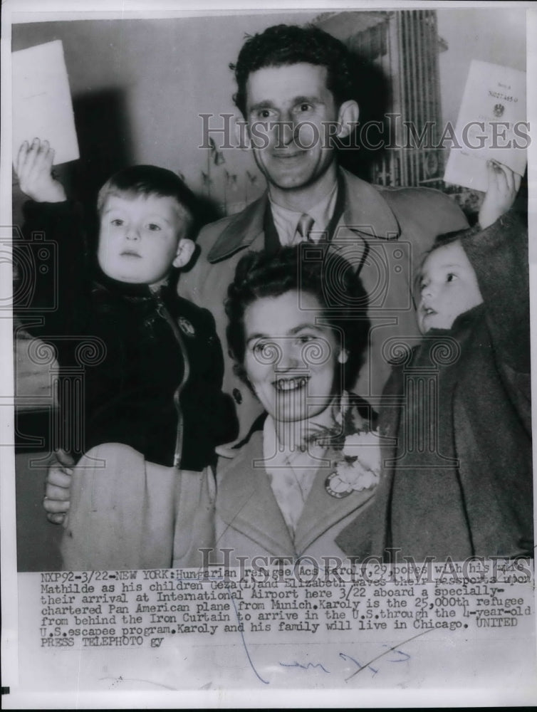 1956 Hungarian refugee Acs Kardly with his wife Mathilde and kids - Historic Images