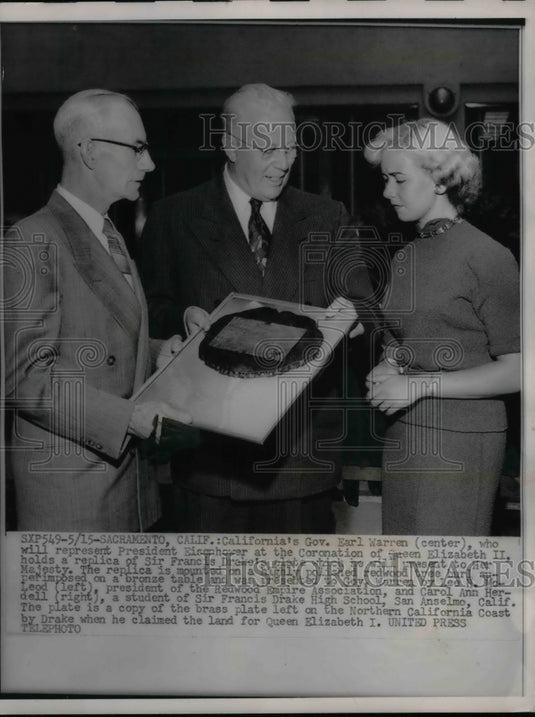 1953 California's Gov. Earl Warren at the Coronation of Queen - Historic Images