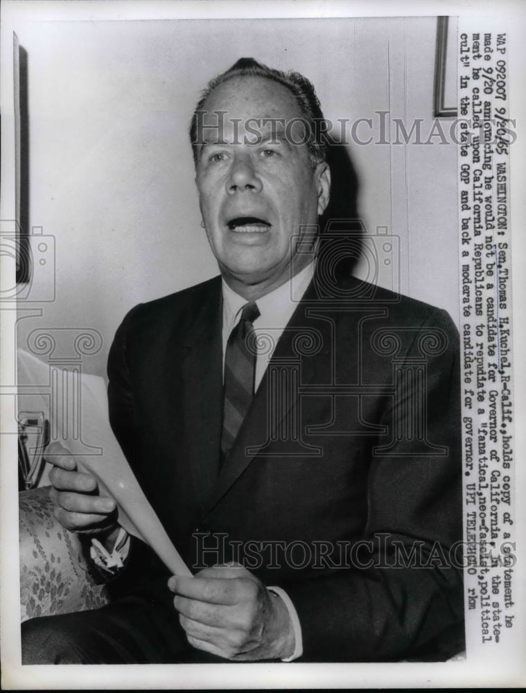 1965 Senator Thomas H Kuchel (R) CA  - Historic Images