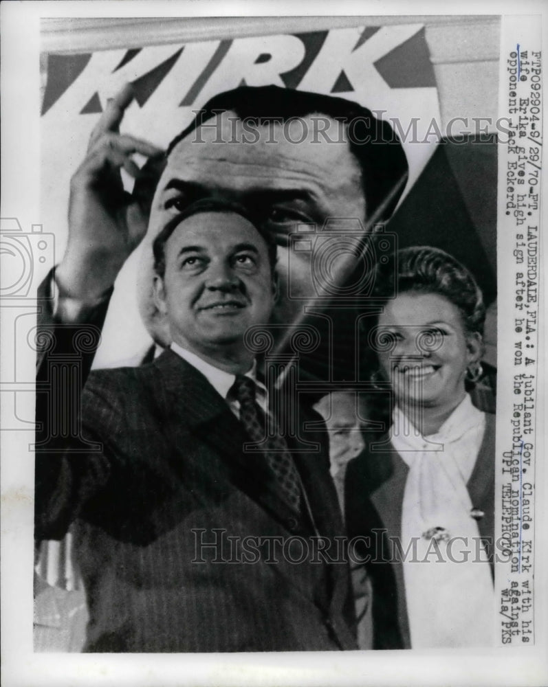 1970 Gov. Claude Kirk With Wife Erika, Wins Republican Nomination - Historic Images