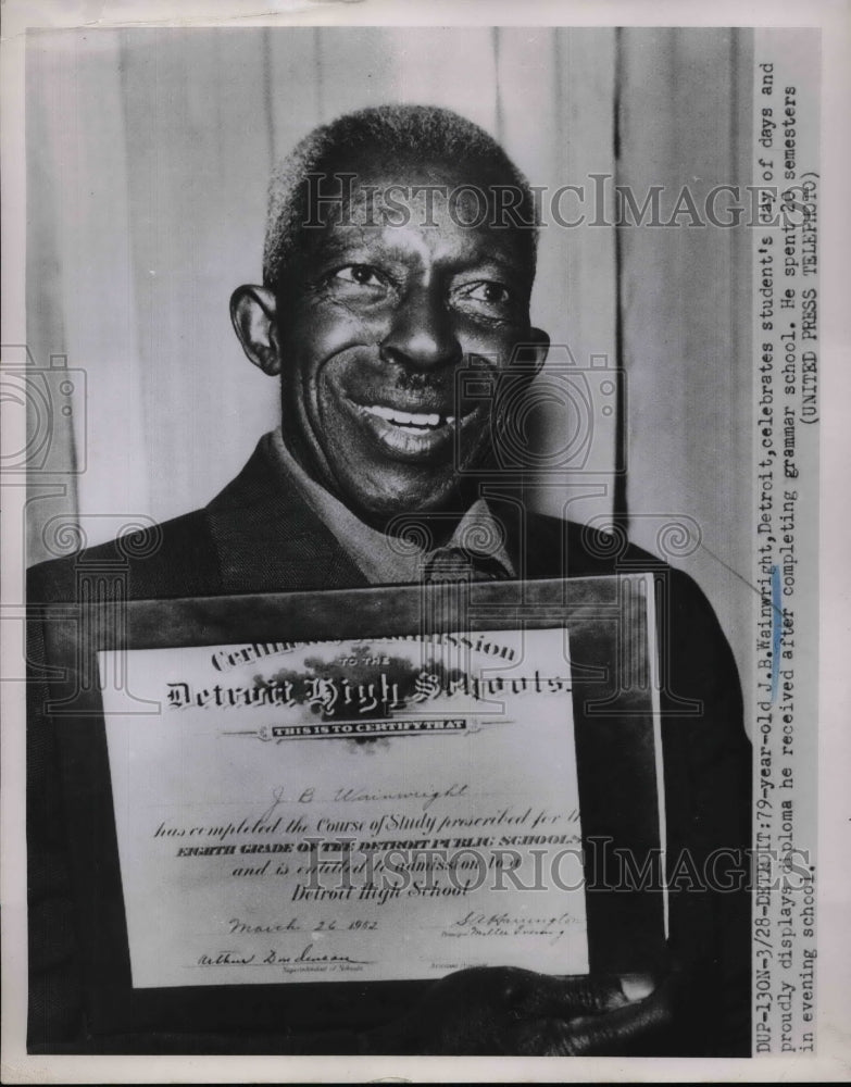 1952 J.B. Wainwright at Age 79 Receives Grammar School Diploma - Historic Images
