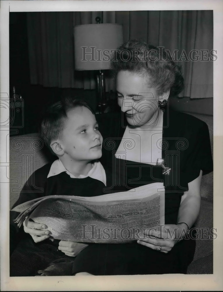 1946 Mrs. Julius Krug and Son Read About Husband/Father in Paper - Historic Images