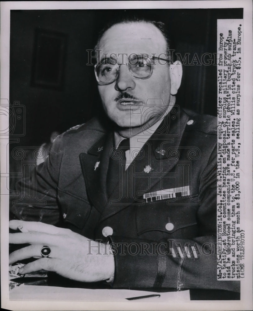 1951 Lt. Col Jack E. Willis Army Supply Offcier  - Historic Images
