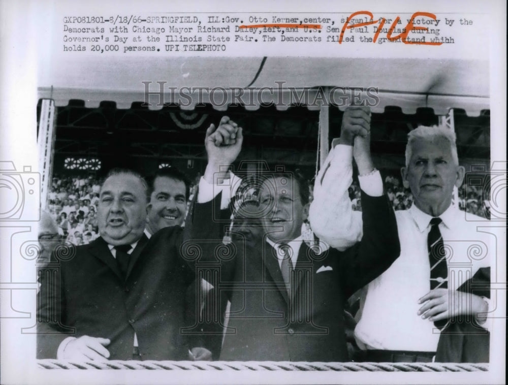 1966 IL Gov. Otto Kerner, Chicago Mayor Richard Daley, Paul Douglas - Historic Images