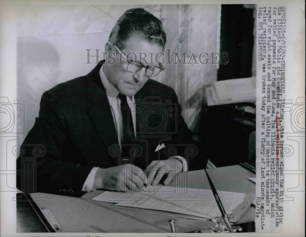 1963 Gov. Otto Kerner Signs Bill for Relief Crisis  - Historic Images