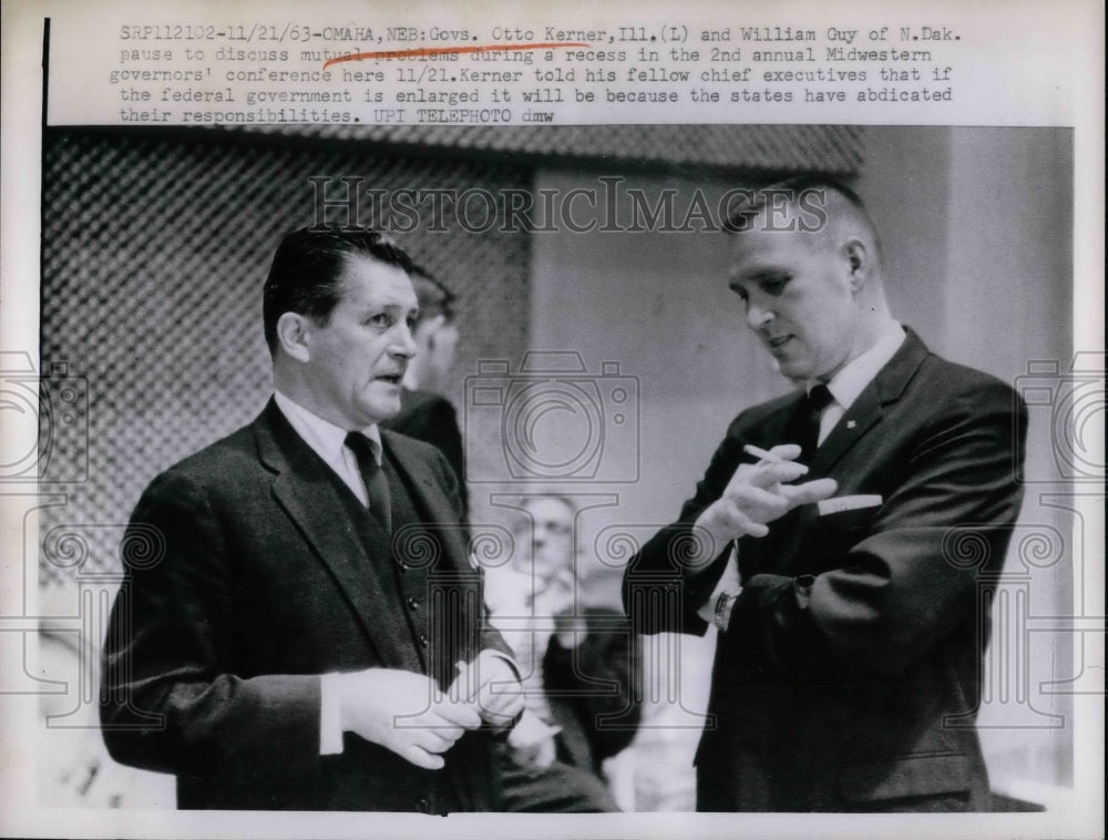 1963 Illinois Governor Otto Kerner, Gov. William Guy of North Dakota - Historic Images