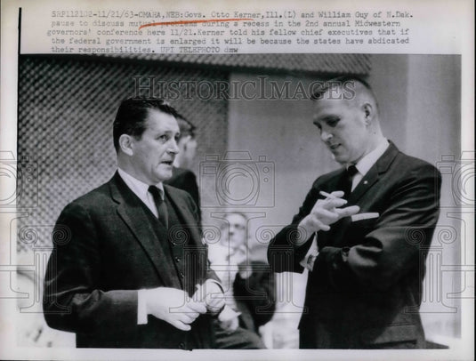 1963 Illinois Governor Otto Kerner, Gov. William Guy of North Dakota - Historic Images