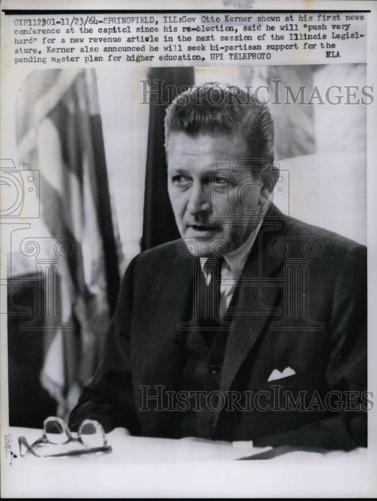 1964 Press Photo Otto Kerner 1st News Conference At Capitol After Re-Election - Historic Images