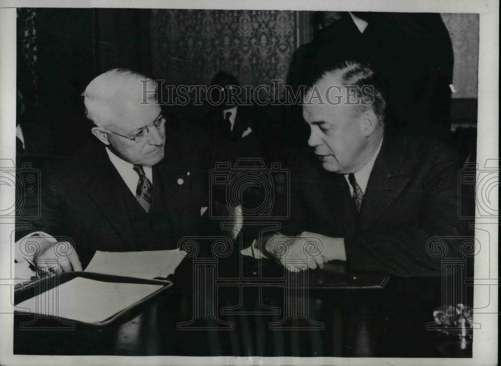 1934 Press Photo A.F. Whitney, Joseph B. Eastman, Railroad Union - Historic Images