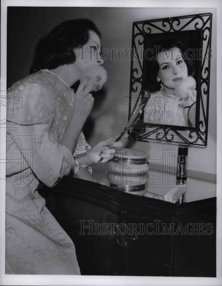 1955 Press Photo Care of Skin with fluffs on powder - nea59774 - Historic Images