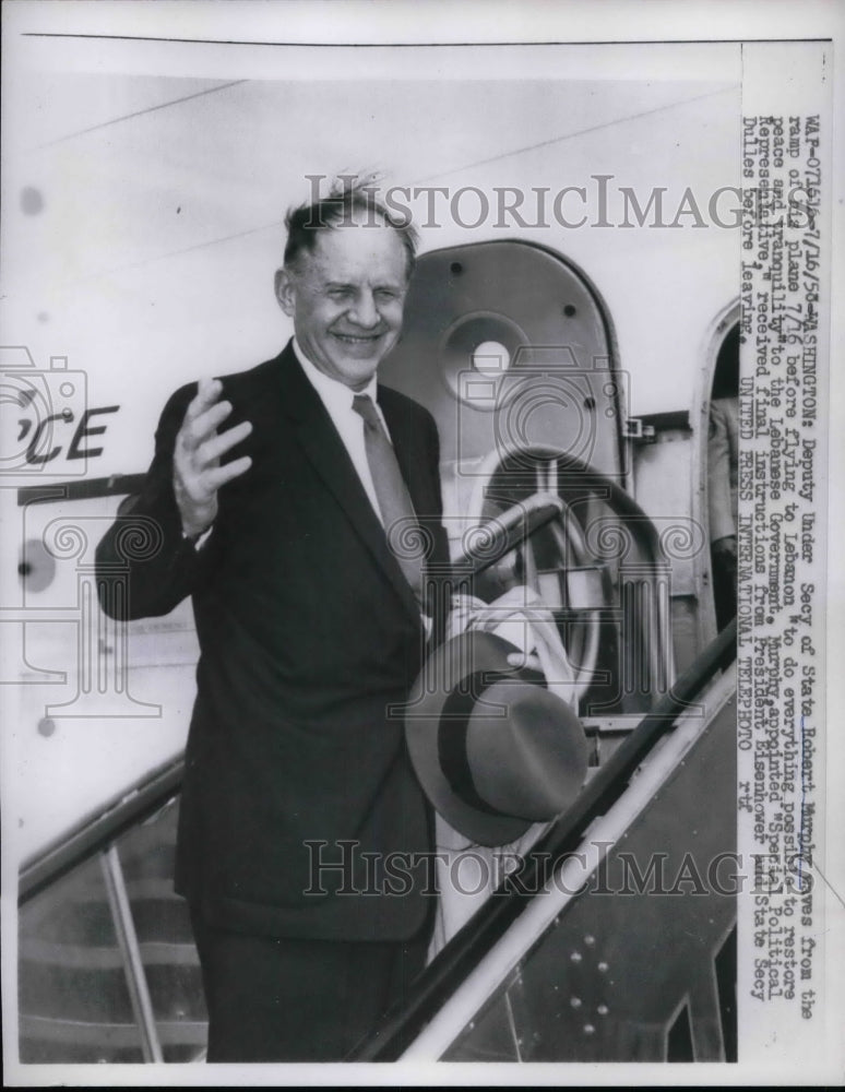1958 Deputy Under Secretary of State Robert Murphy Waves From Plane - Historic Images