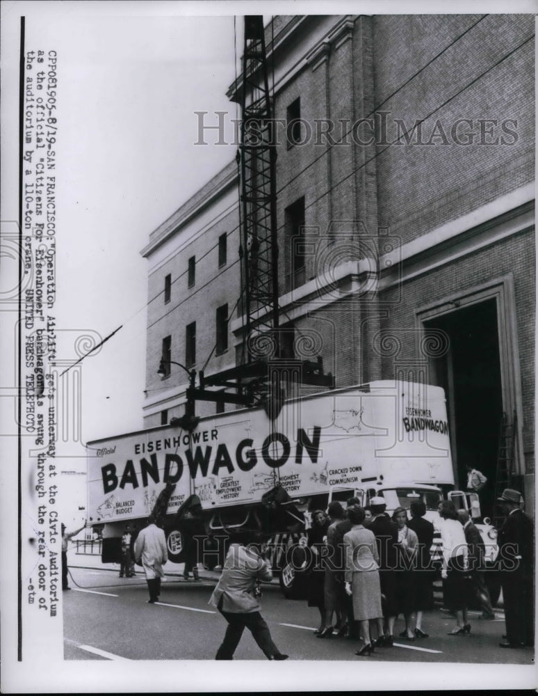 1956 "Citizens for Eisenhower" Bandwagon Swung By Crane  - Historic Images