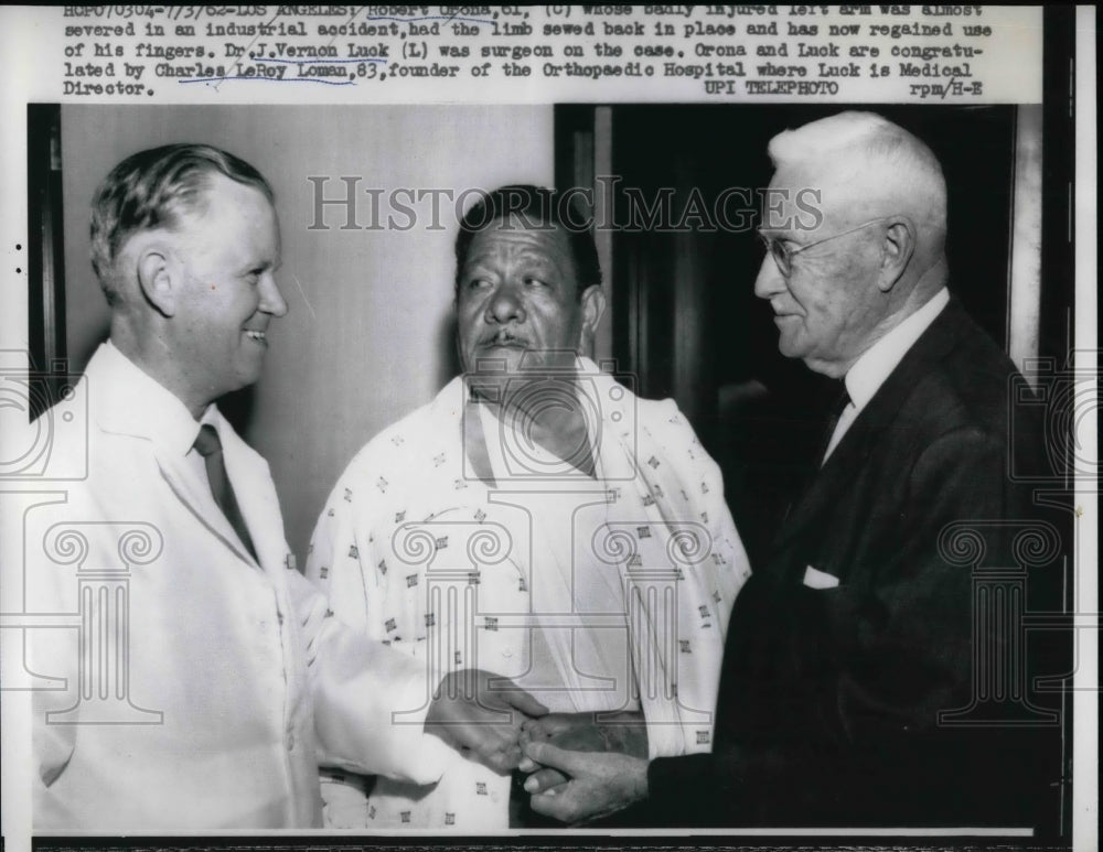 1962 Press Photo Dr.J.Vernon Luck & Charles LeRoy Lowman At Orthopedic Hospital-Historic Images