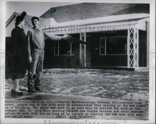 1950 Charles Waichekauskas with wife and new house  - Historic Images