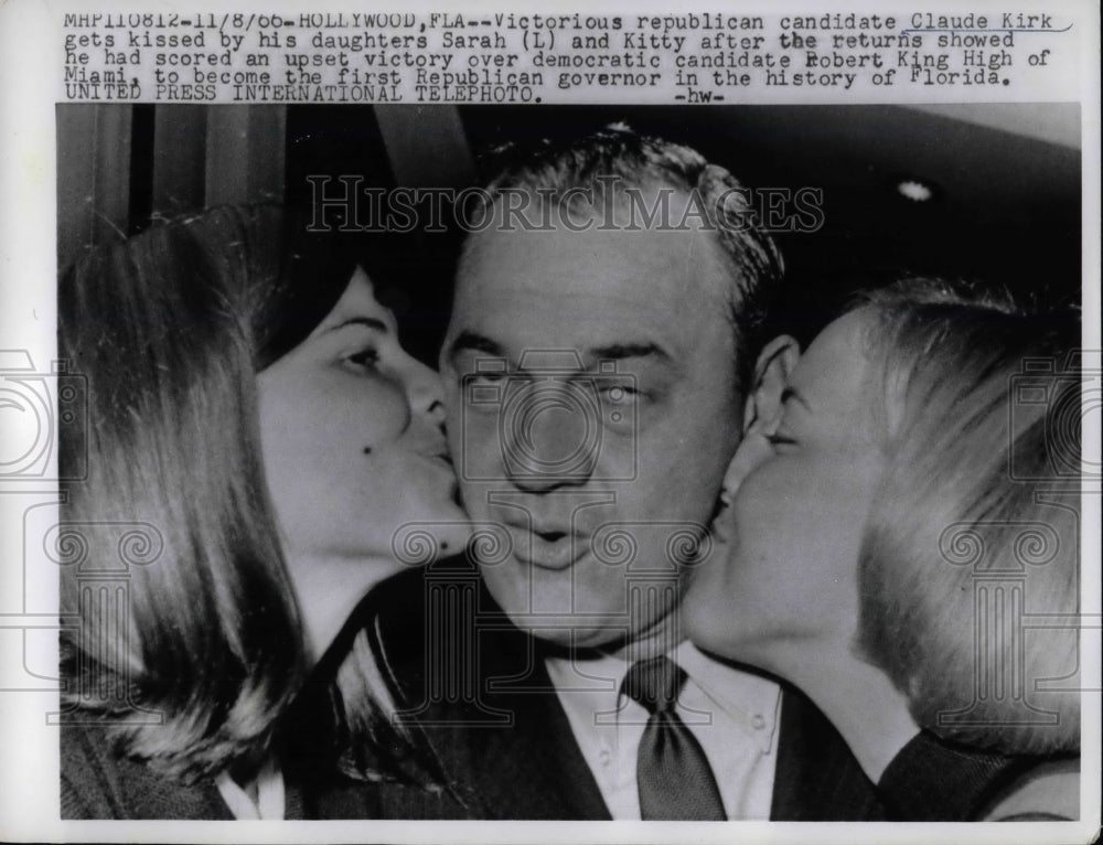 1966 Press Photo Republican Candidate Claude Kirk and daughters Sarah and Kitty - Historic Images