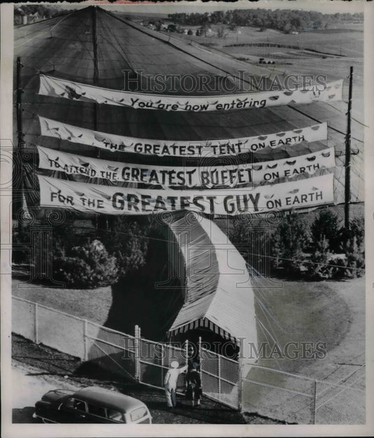 1953 Greatest Tent Buffet and Guy on earth  - Historic Images