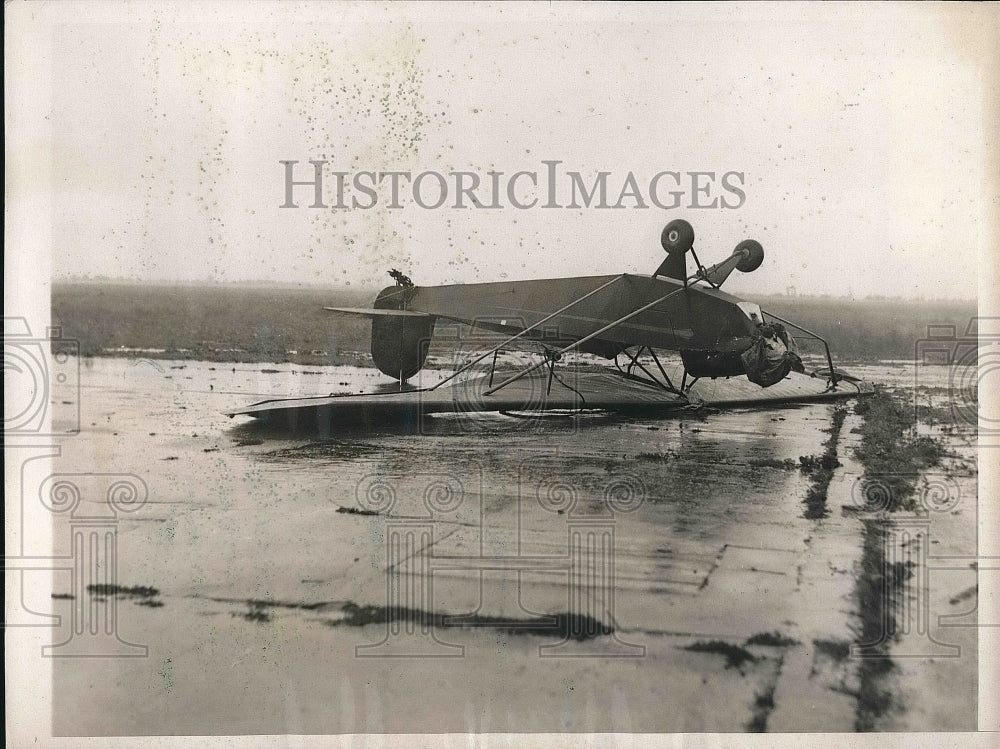 1938 View Of Small Plane Turned Over Tied Down After Storm - Historic Images
