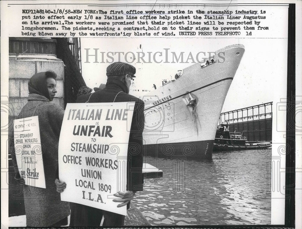 1958 Press Photo Steamship Industry Workers Strike New Yorl - nea60612 - Historic Images