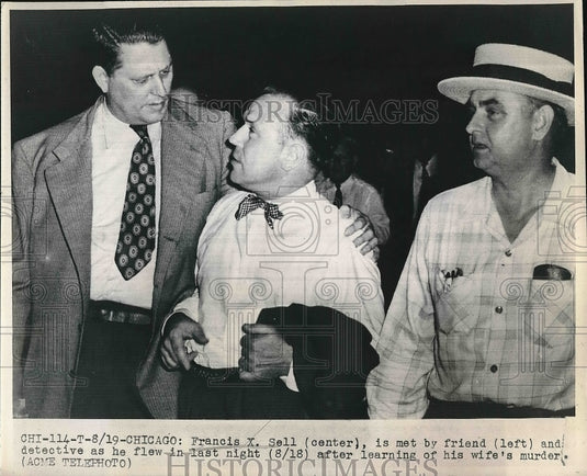 1947 Press Photo Francis X Sell Met at Airport Wife Murdered - Historic Images