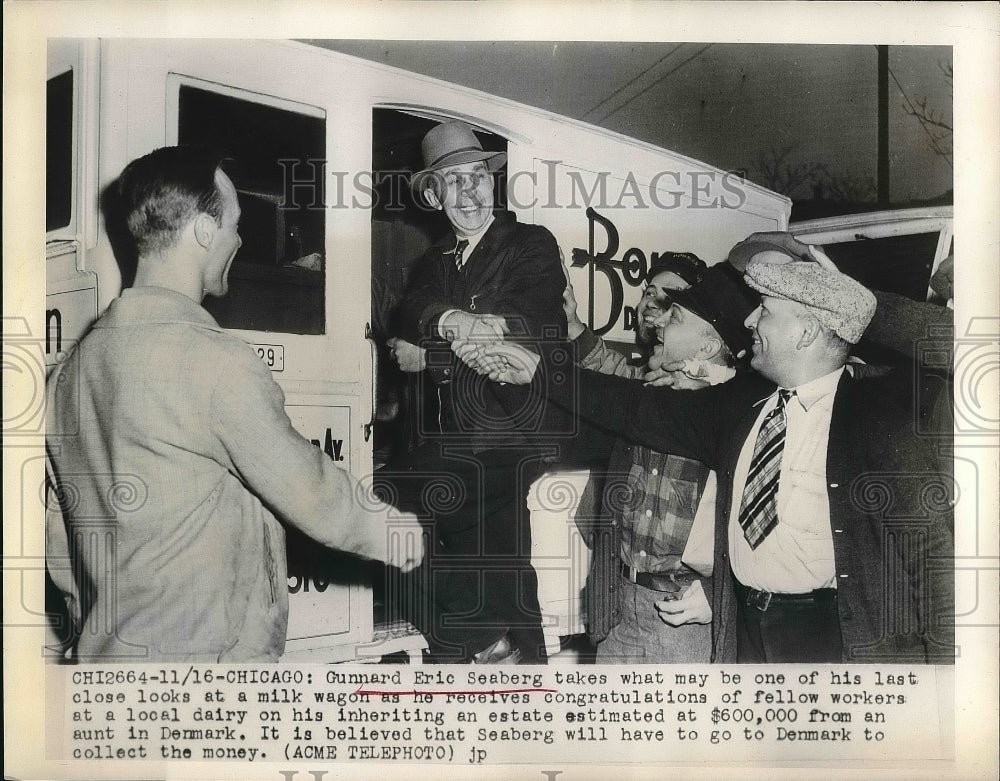 1948 Gunnard Eric Seaberg Taking Look At Milk Wagon Receiving Check - Historic Images
