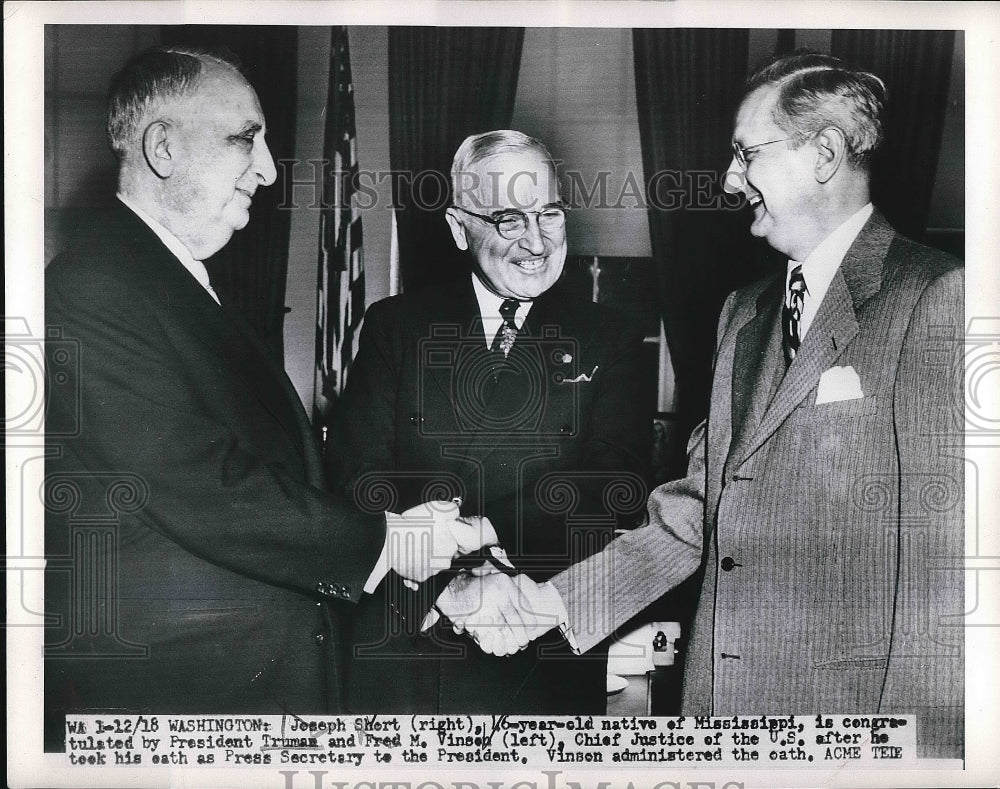 1951 President Truman & Fred M. Vinson With Joseph Short  - Historic Images