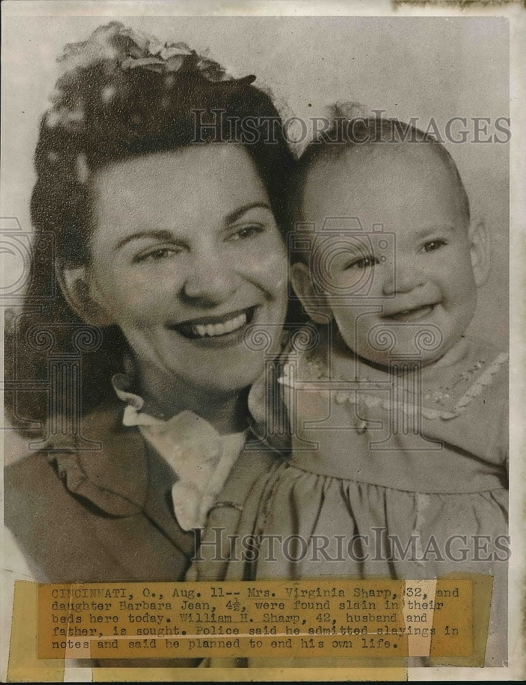 1947 Mrs Virginia Sharp &amp; Daughter Barbara Jean Murdered Husband Sou - Historic Images