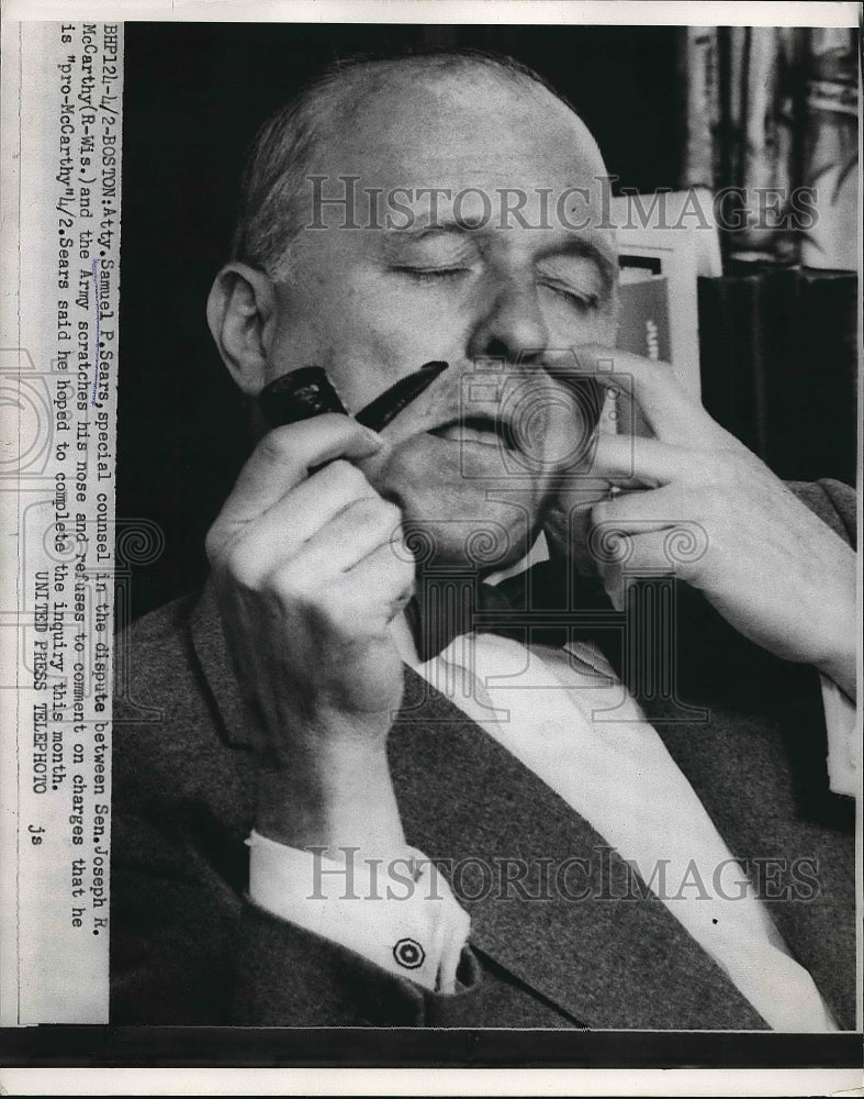 Attorney Samuel P. Sears Scratching Nose During Interview - Historic Images