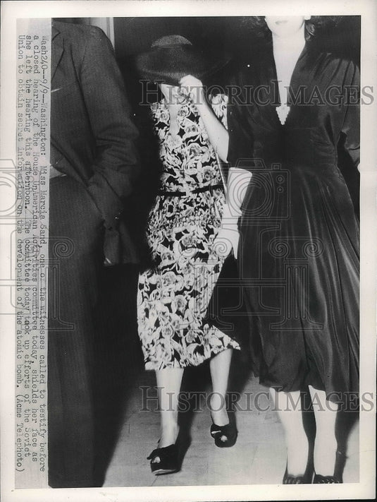 1948 Press Photo Miss Marcia Sand, witness, called to testify, House Unamerican - Historic Images