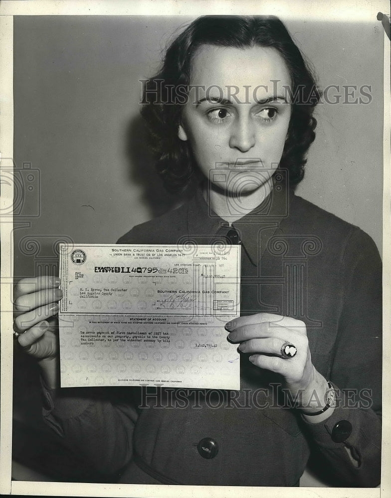 1937 Helen Card Largest Single Tax Payment Made  - Historic Images